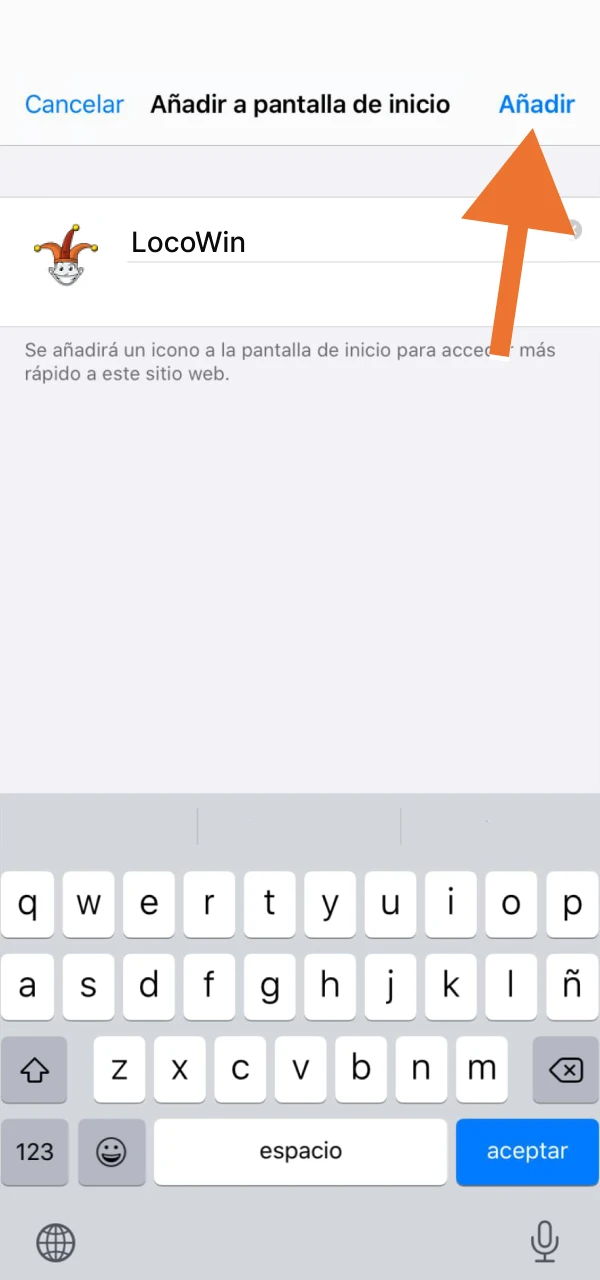 Añade el acceso directo de LocoWin a la pantalla de inicio de tu dispositivo iOS.