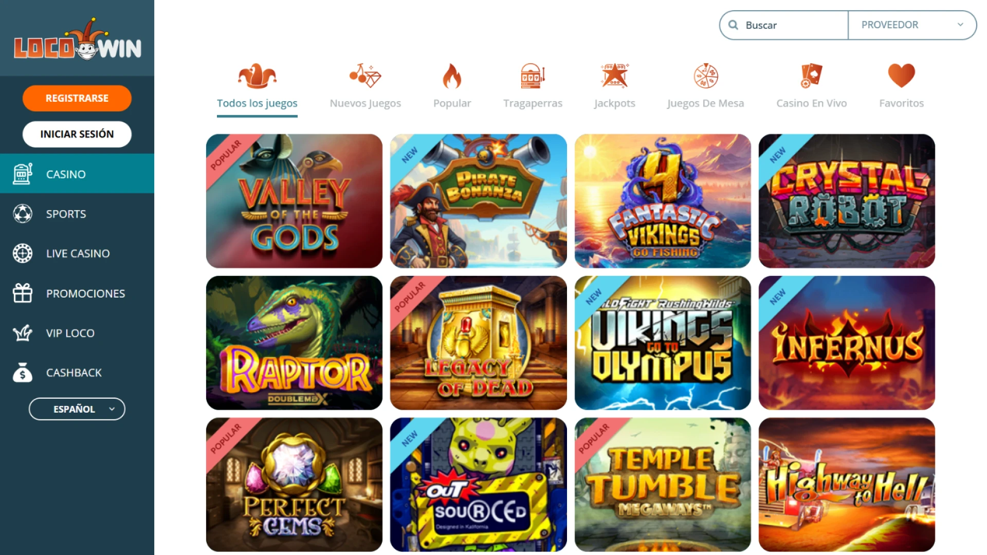 Juega a juegos de casino en el sitio web de LocoWin.