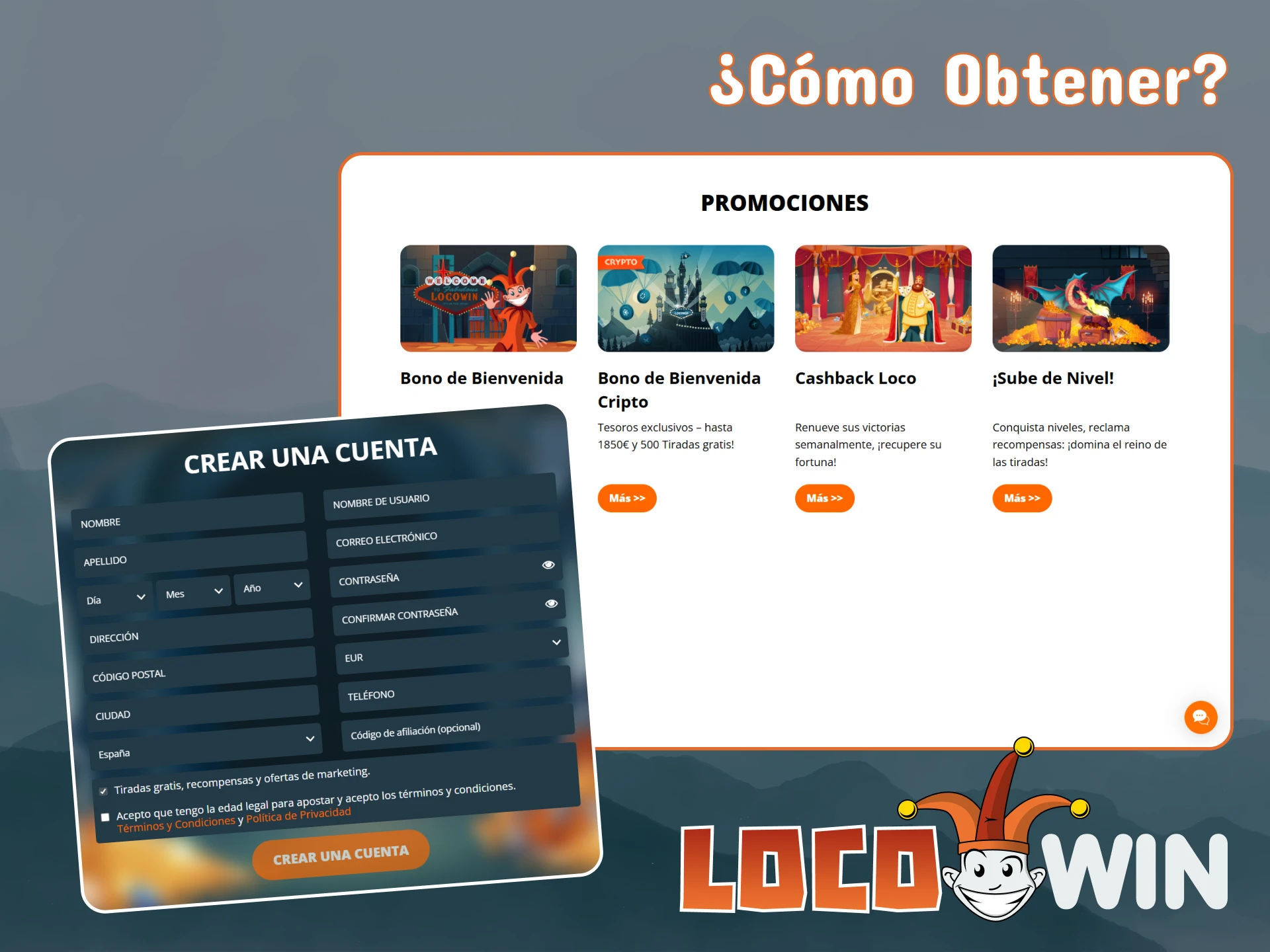 Regístrese en el sitio web de LocoWin y acceda a todos los bonos.