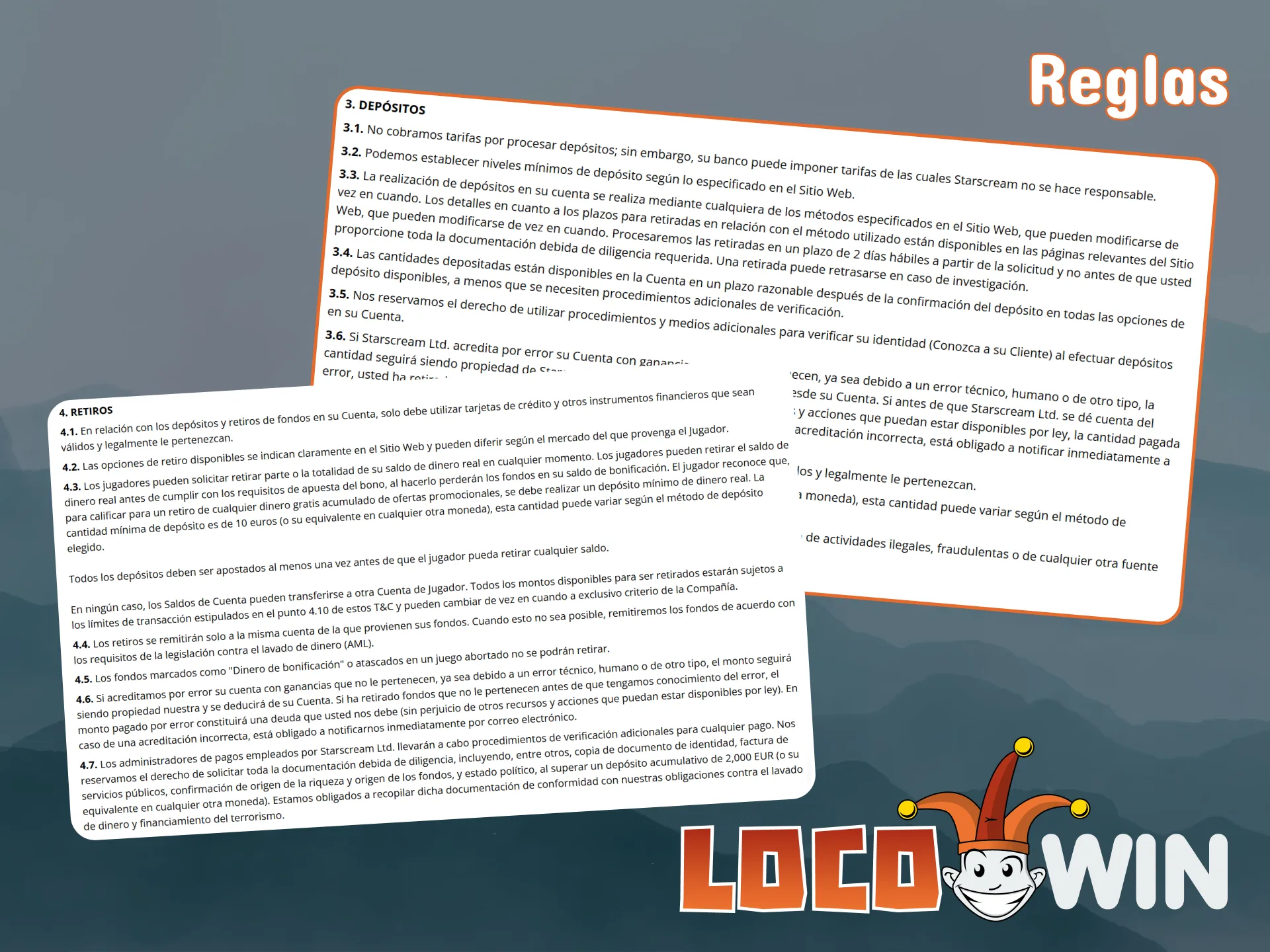 Consulte las normas de pago de la plataforma LocoWin.