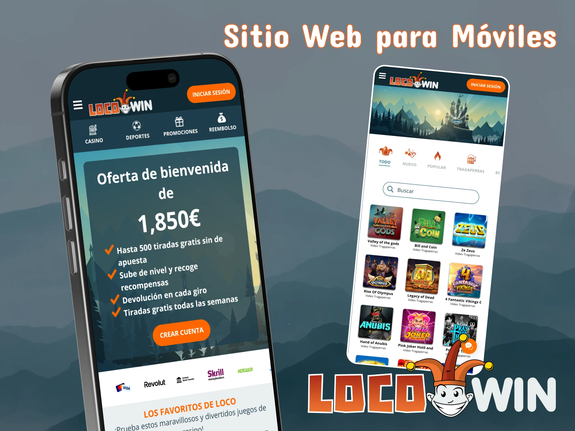 Abre la página web de LocoWin en la versión móvil.