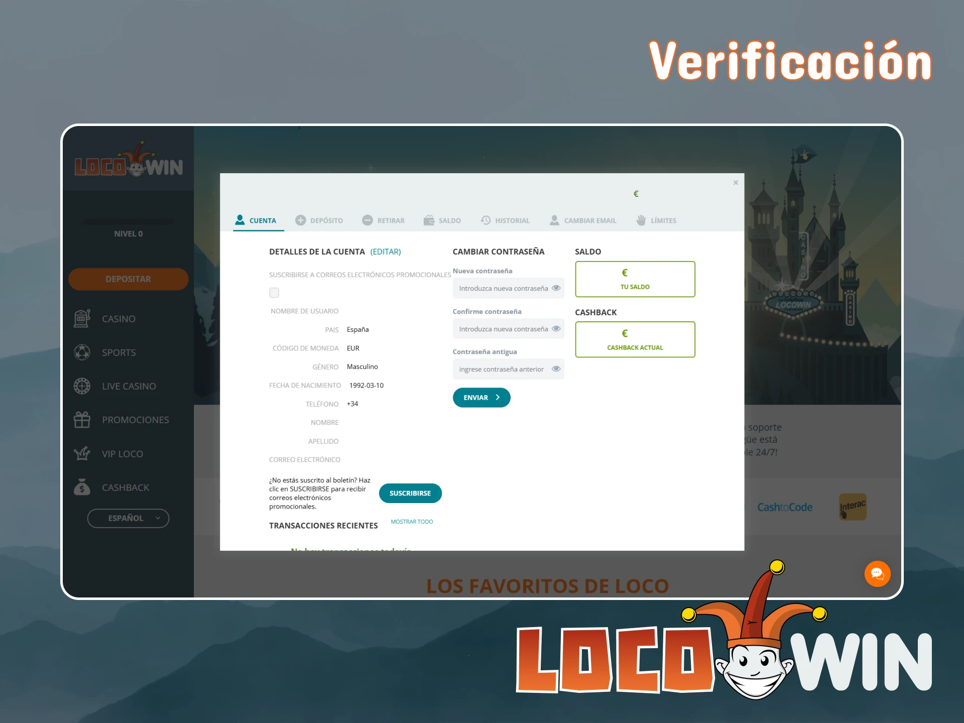 Verifica tu cuenta para estar seguro en la plataforma LocoWin.